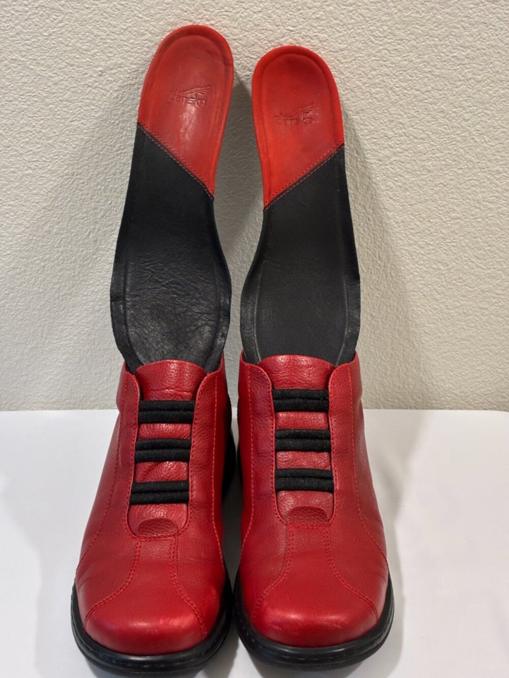 Dansko Red Grained Leather Rare Find Back Zip Comfort Loafers Women 10.5